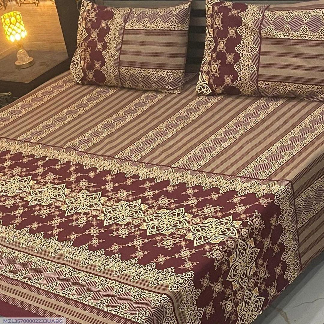 3 Pcs Crystal Cotton Printed Double Bedsheet Red