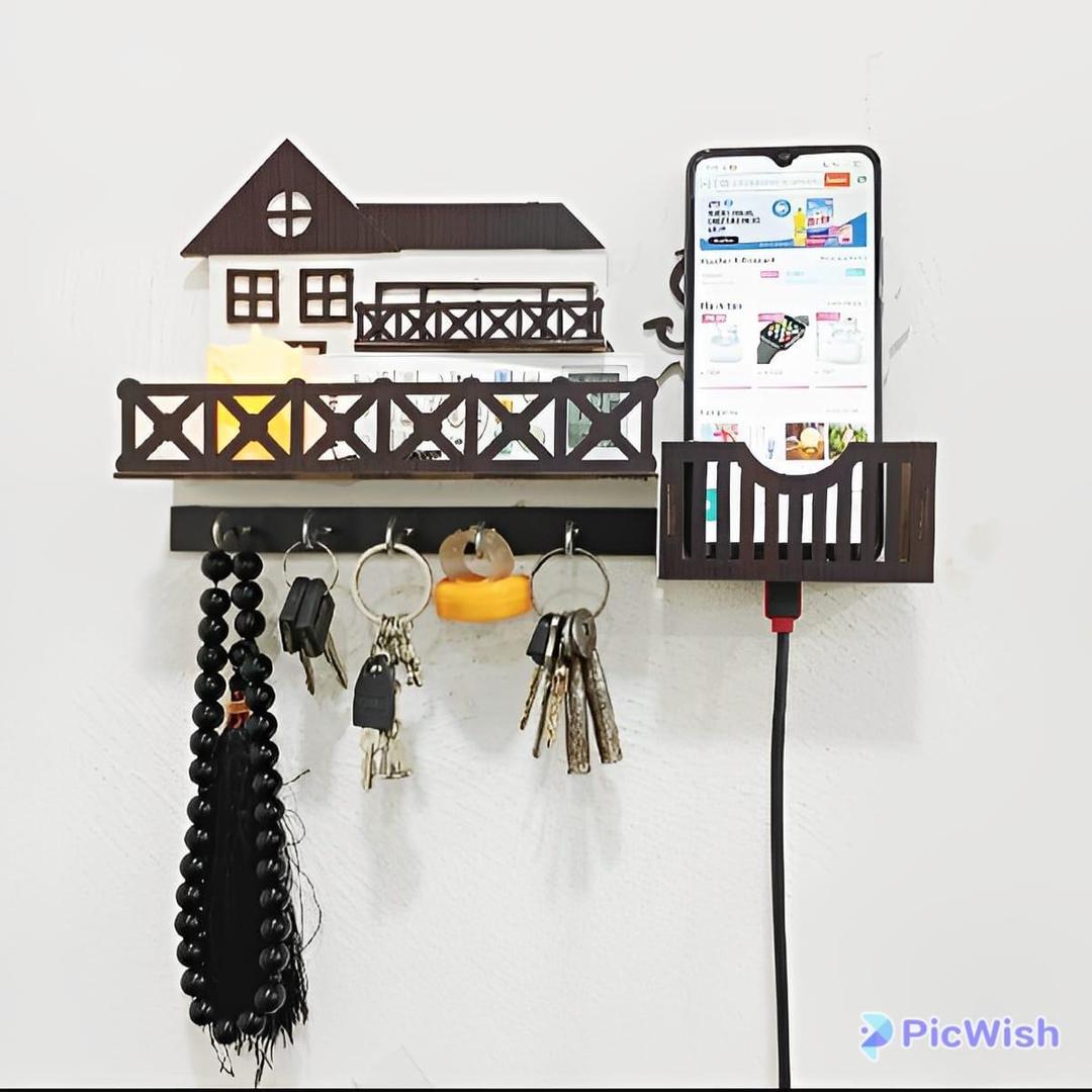 Elegant White MDF Mobile & Key Holder - 1 Pc