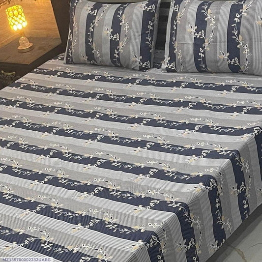 3 Pcs Crystal Cotton Printed Double Bedsheet Grey